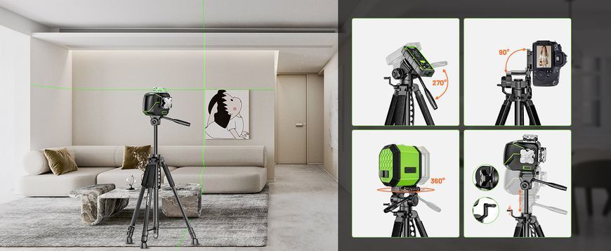 Штатив Huepar T16A з різьбленням 1/4" та перехідником на 5/8"