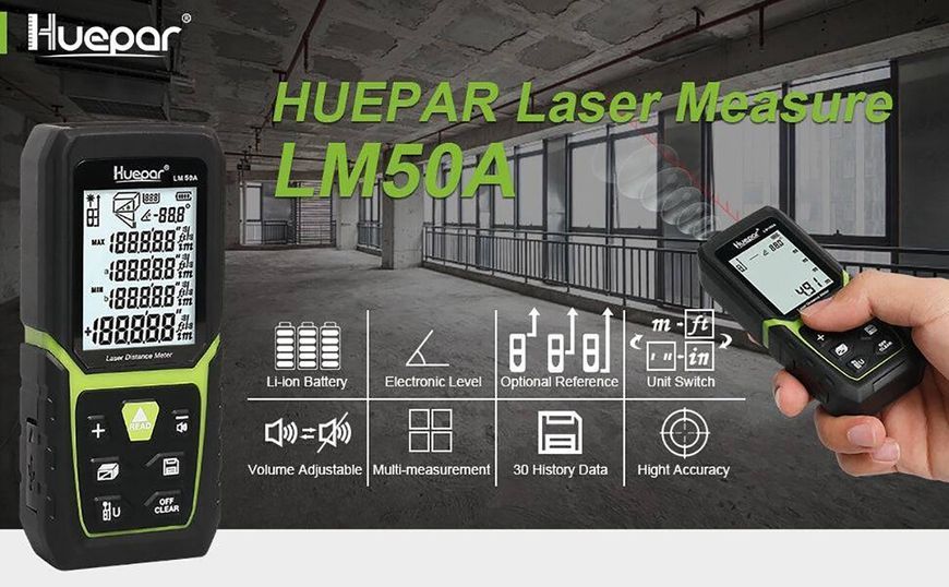 Лазерний далекомір Huepar LM50A з акумулятором